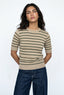 Women Soft Knit Stripe Tee - Cream and Green