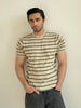 Men Soft Knit Stripe Tee - Cream and Green