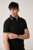 Pique Polo Shirt with Stripe Collar – Black