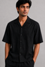 Cuban Collar Boxy Fit Shirt – Black