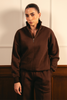 Women Classic Quarter Zip-up Sweatshirt - Brown