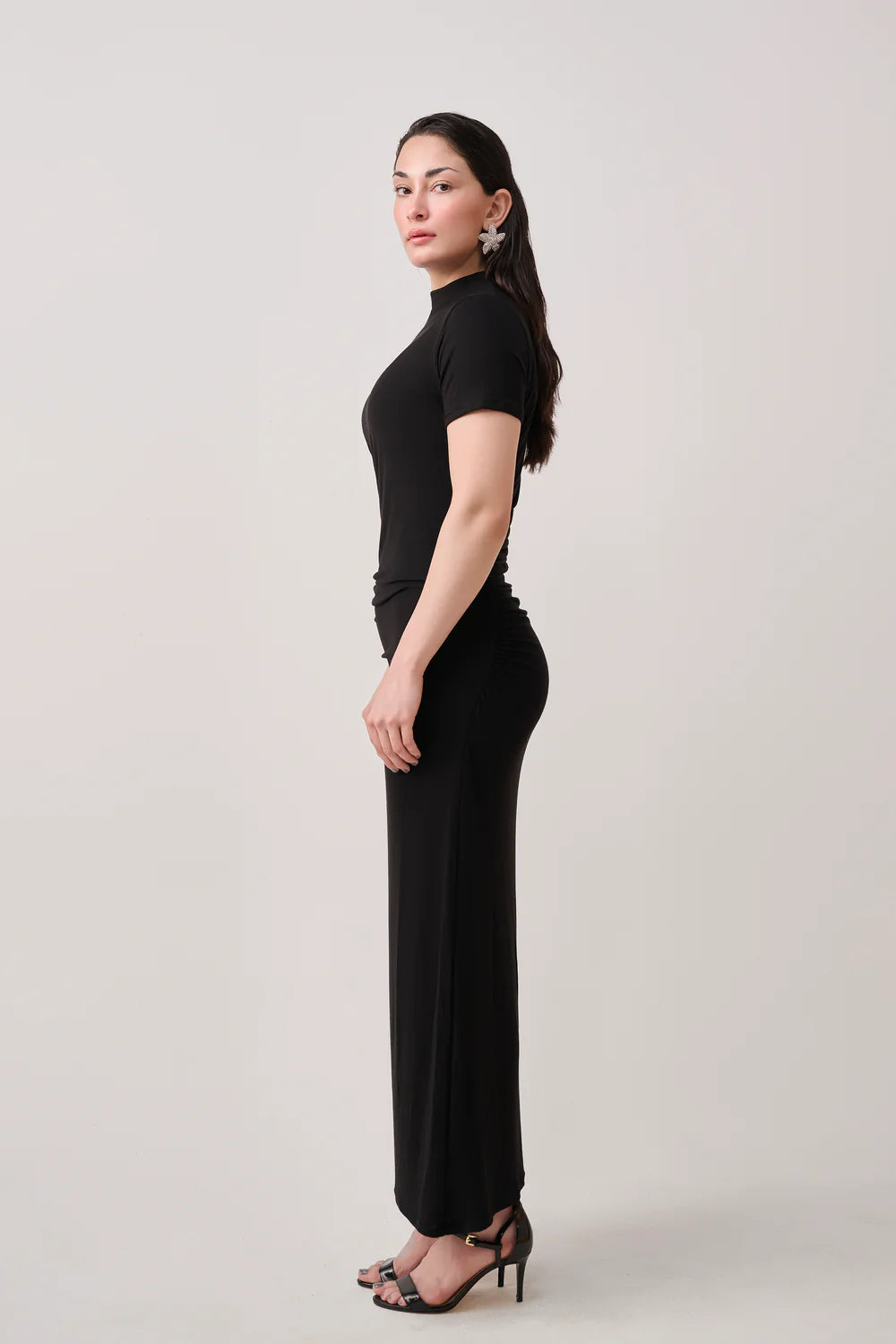 ankle length chiffon dress Beaded Gown With Dolman Sleeves In Black My Actual Bust is:42