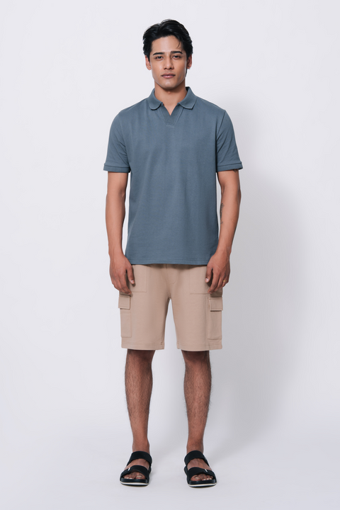 Textured Popcorn Polo Shirt - Greyish Blue