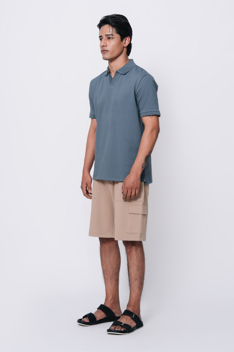 Textured Popcorn Polo Shirt - Greyish Blue