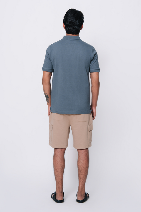 Textured Popcorn Polo Shirt - Greyish Blue