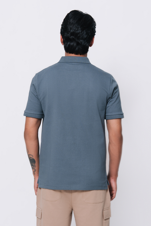 Textured Popcorn Polo Shirt - Greyish Blue