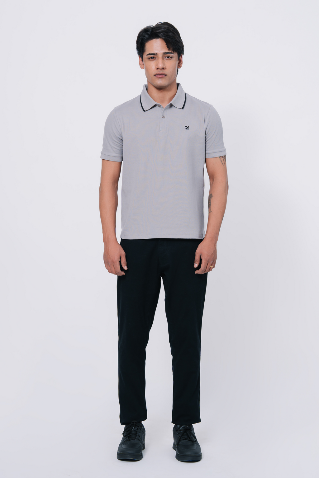 Pique Texture Polo Shirt – Grey