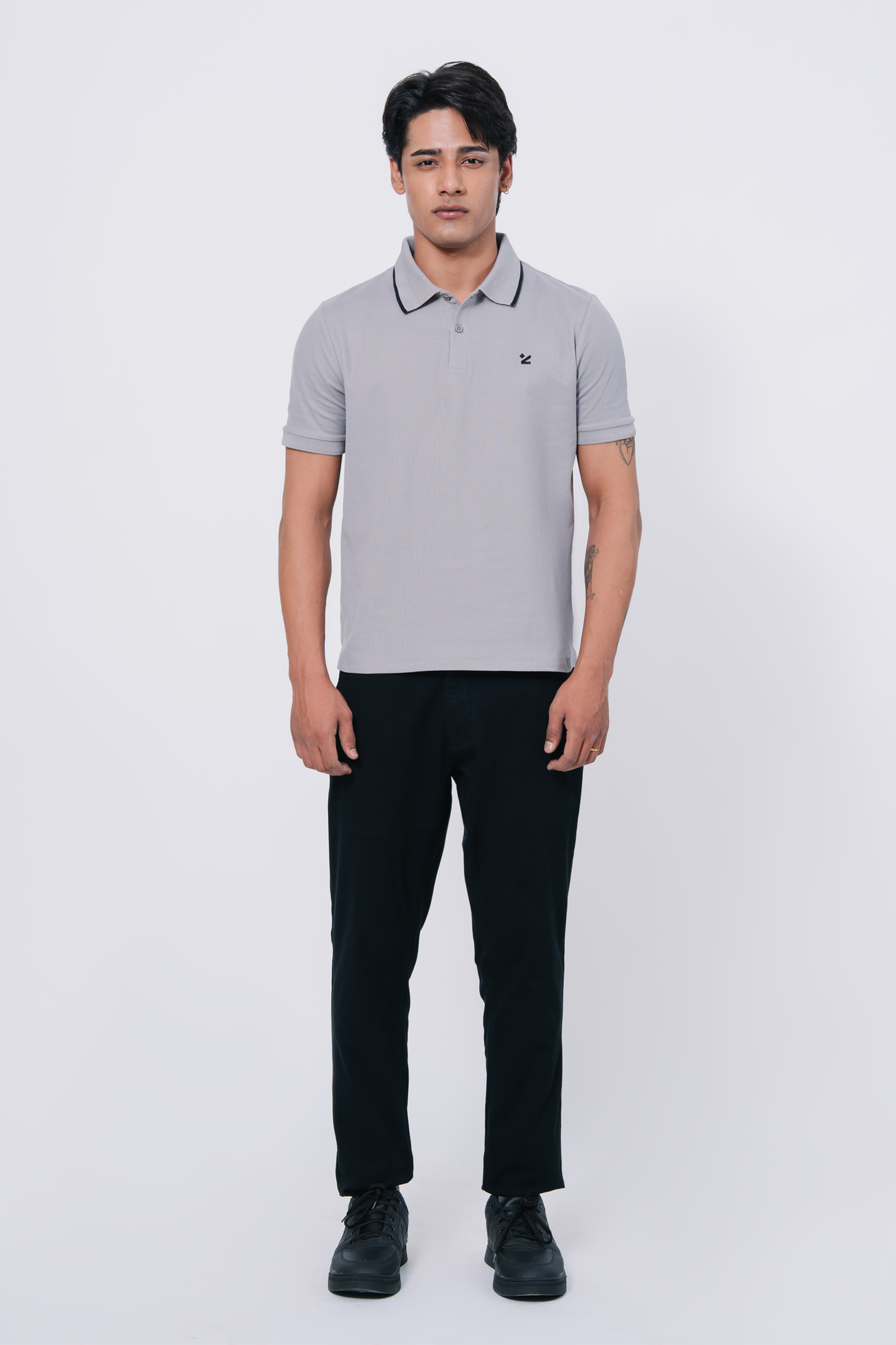 Pique Texture Polo Shirt – Grey
