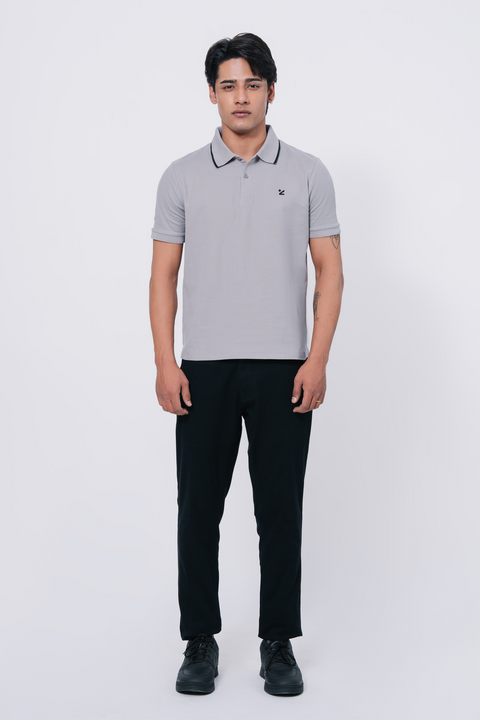 Pique Texture Polo Shirt - Grey
