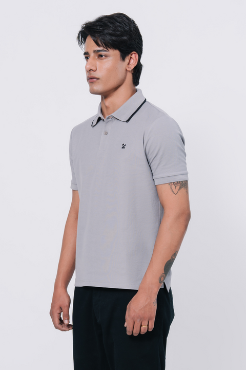 Pique Texture Polo Shirt - Grey