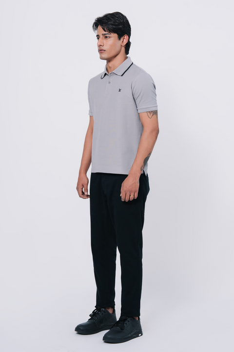Pique Texture Polo Shirt - Grey