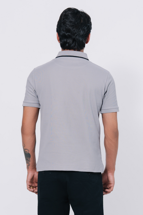 Pique Texture Polo Shirt - Grey
