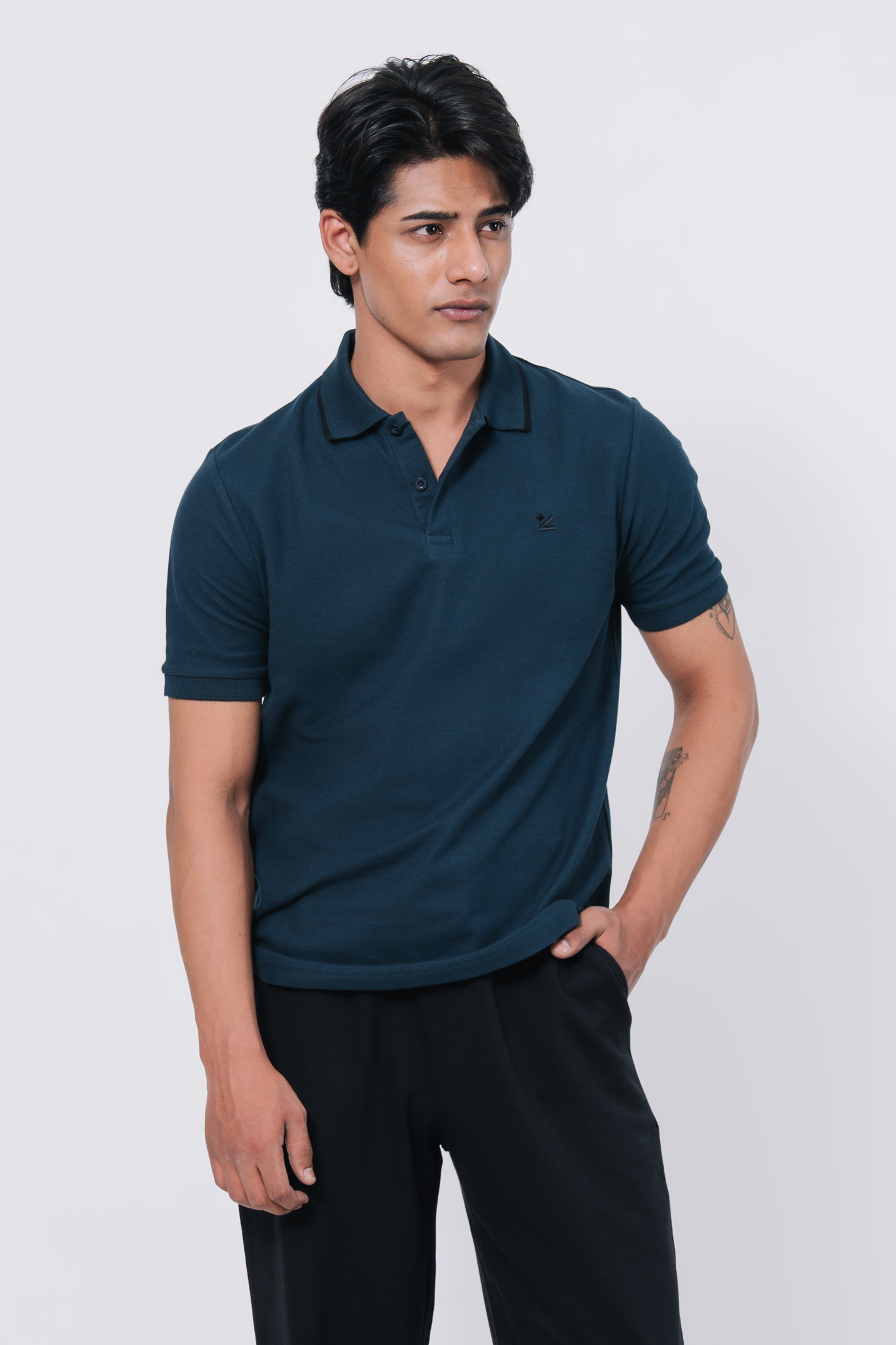 Pique Texture Polo Shirt – Teal Main image