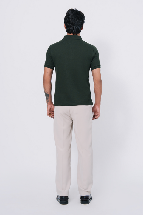 Zip-up Waffle Polo Shirt - Emerald