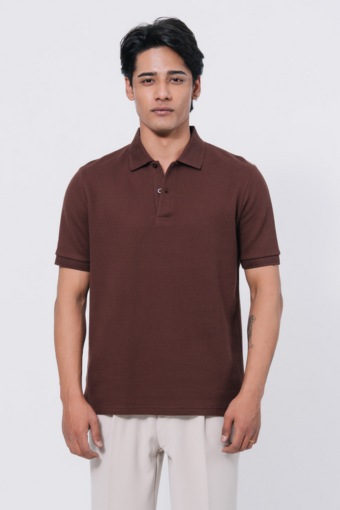 Diamond Texture Polo Shirt - Brown