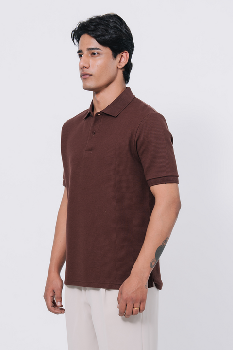 Diamond Texture Polo Shirt - Brown