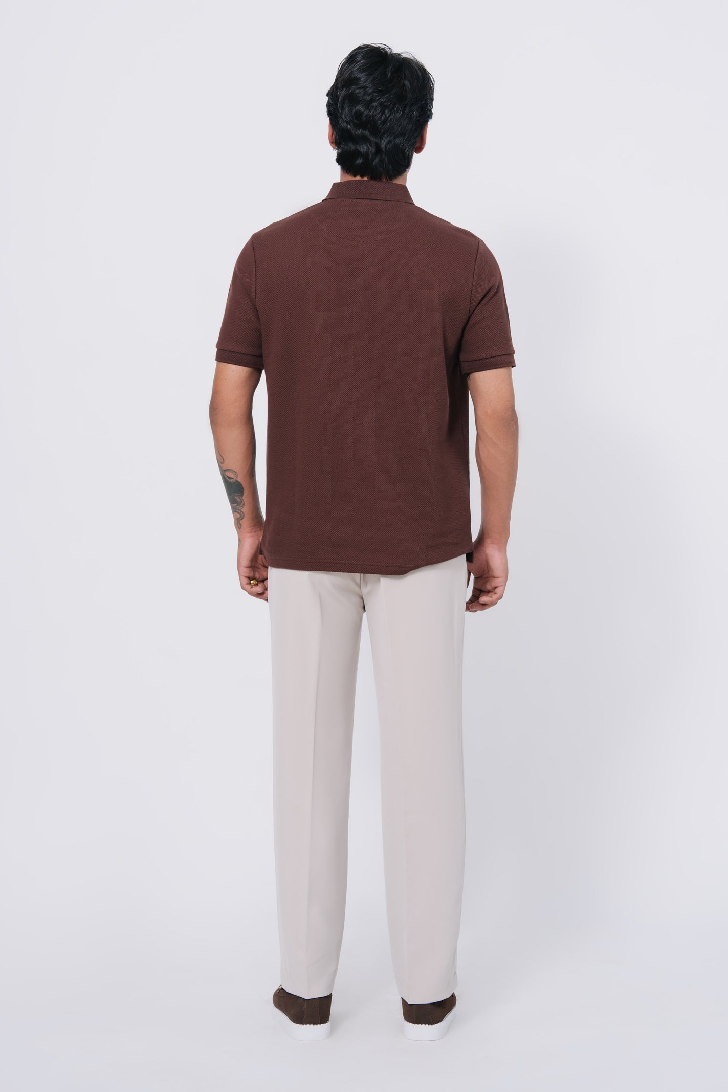 Diamond Texture Polo Shirt - Brown