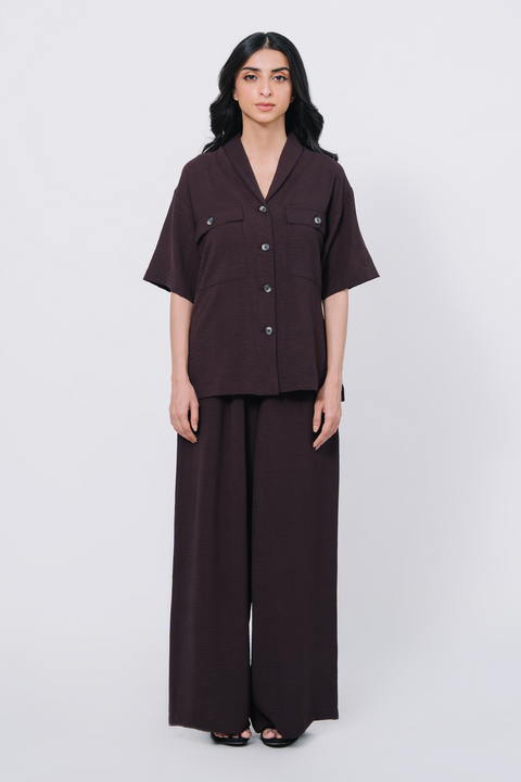 Shawl Collar Co-ord Set - Wine