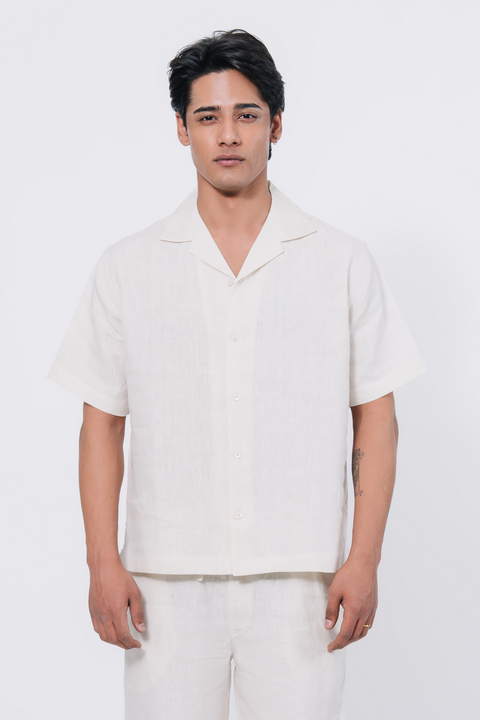 Cuban Collar Boxy Fit Shirt - White