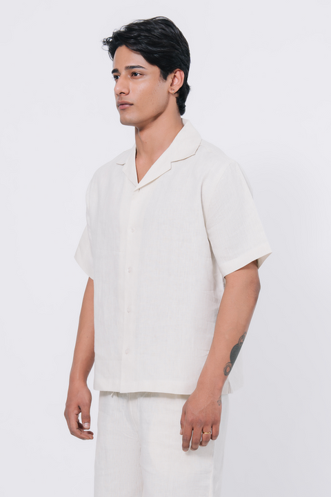 Cuban Collar Boxy Fit Shirt - White