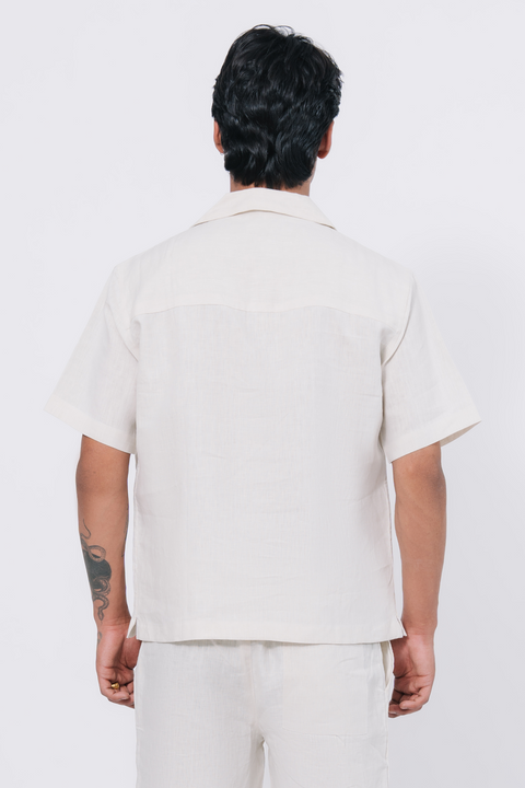 Cuban Collar Boxy Fit Shirt - White