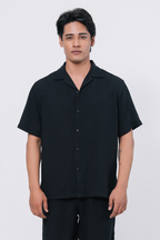 Cuban Collar Boxy Fit Shirt – Black