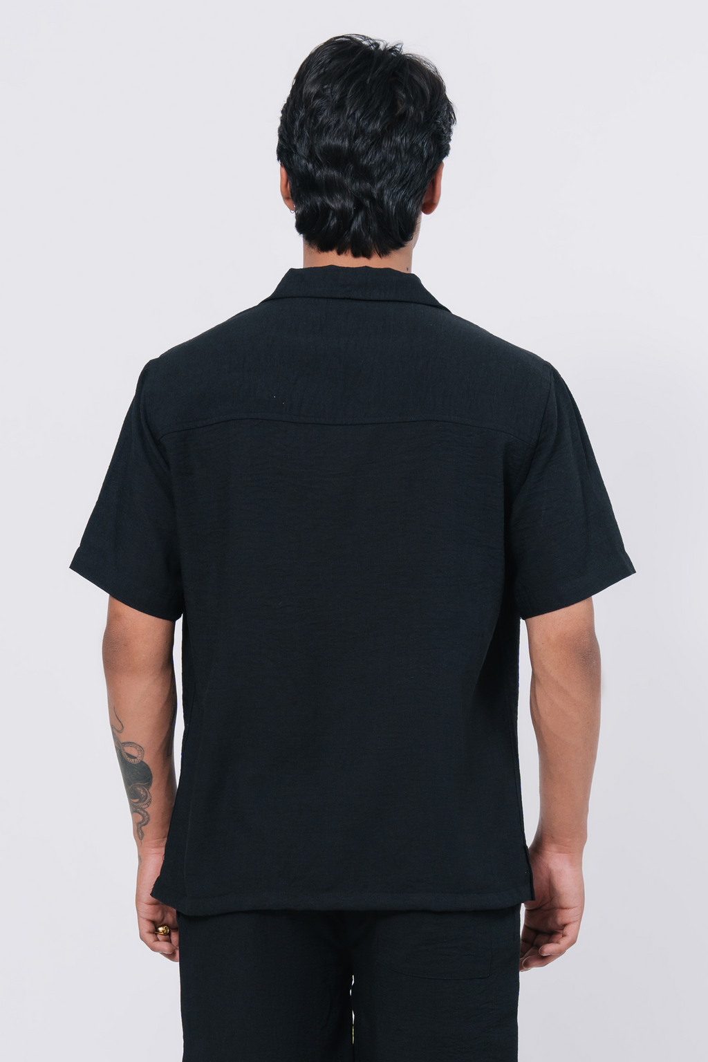 Cuban Collar Boxy Fit Shirt – Black
