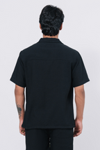 Cuban Collar Boxy Fit Shirt – Black