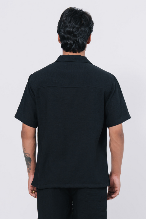 Cuban Collar Boxy Fit Shirt - Black