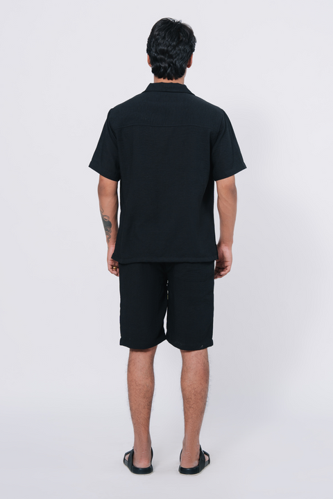 Cuban Collar Boxy Fit Shirt - Black