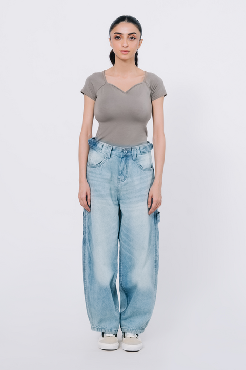 Sweetheart neck top - Sand