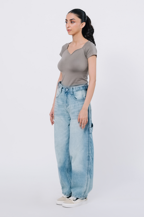 Sweetheart neck top - Sand