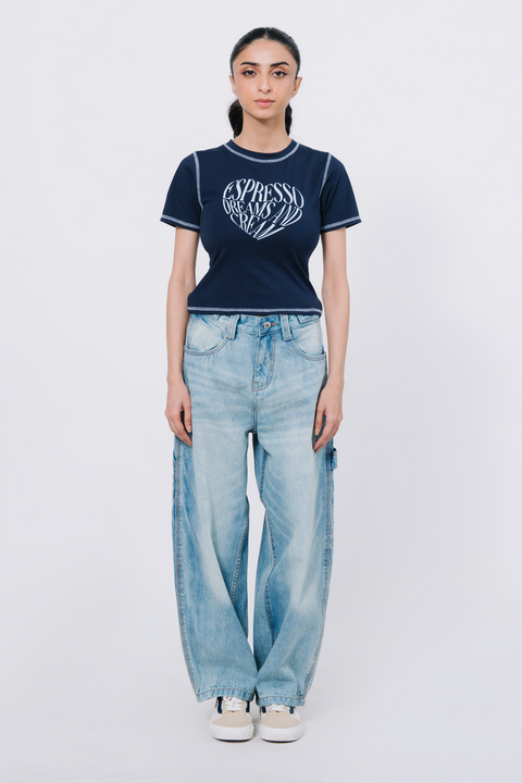 Body Fit Graphic Top - Navy Blue
