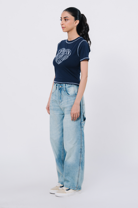 Body Fit Graphic Top - Navy Blue