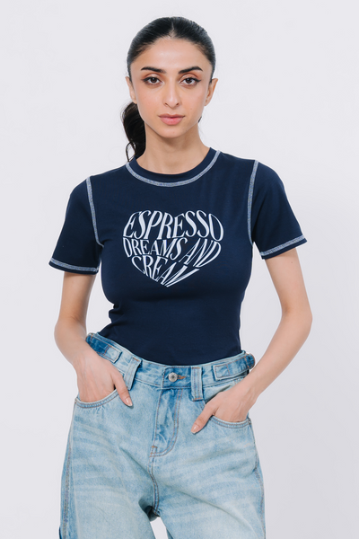 Body Fit Graphic Top - Navy Blue