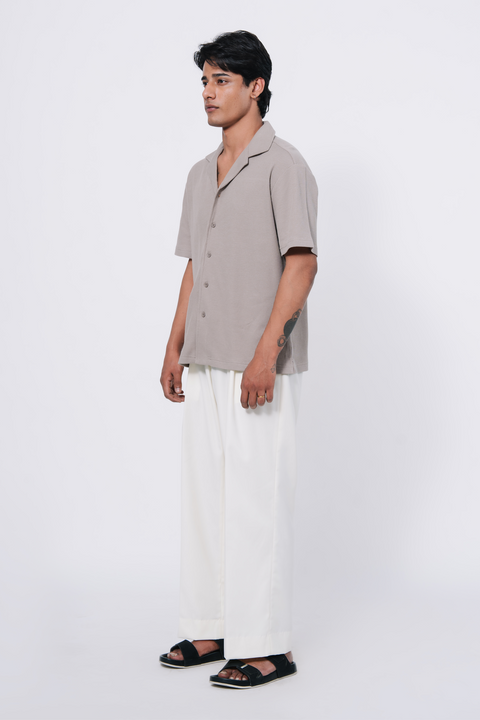 Boxy Fit Waffle Shirt - Greyish Beige