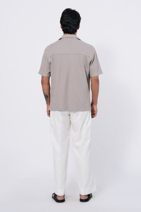Boxy Fit Waffle Shirt - Greyish Beige