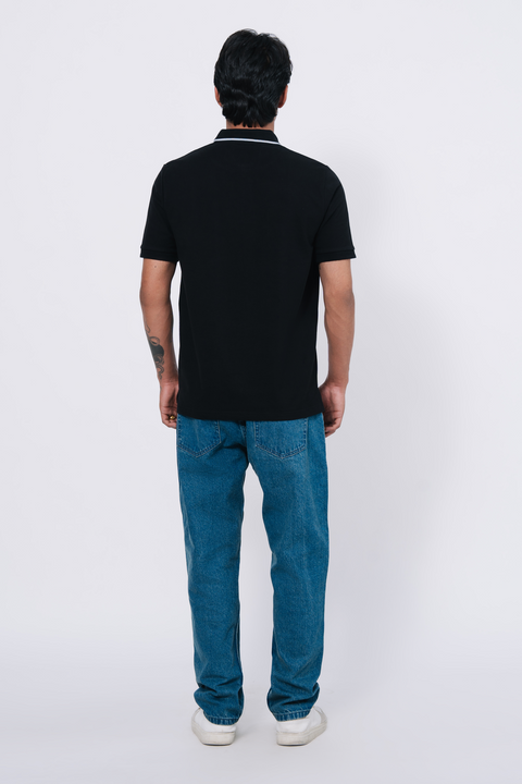 Pique Texture Polo Shirt - Black
