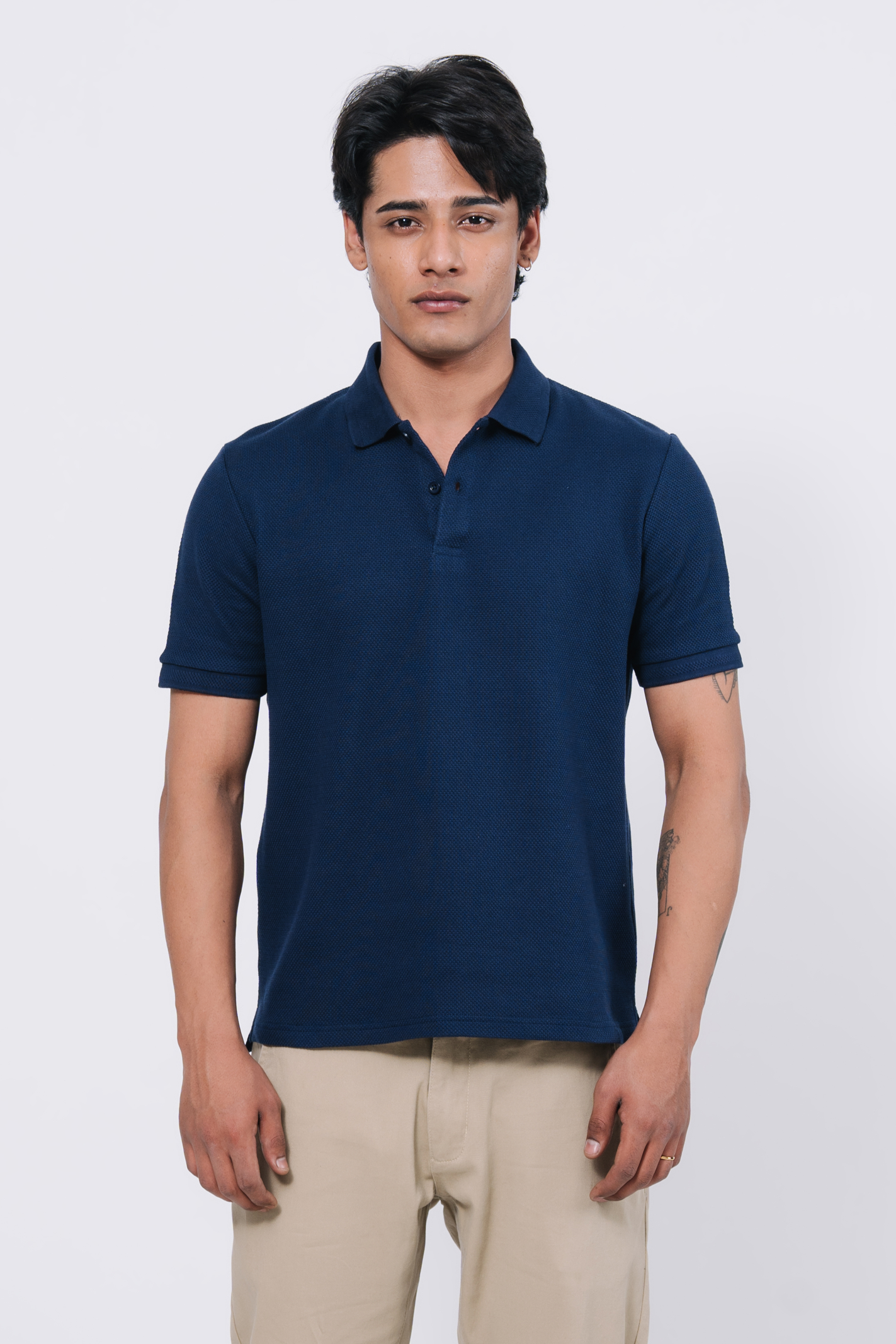 Diamond Texture Polo Shirt – Navy Blue