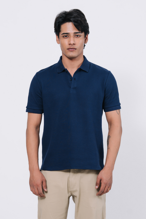 Diamond Texture Polo Shirt - Navy