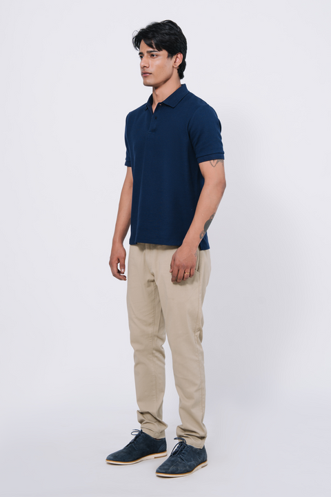 Diamond Texture Polo Shirt - Navy