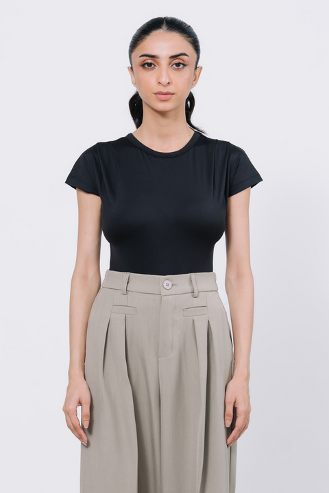 Pleated Bodysuit - Black