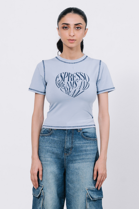 Body Fit Graphic Top - Light Blue