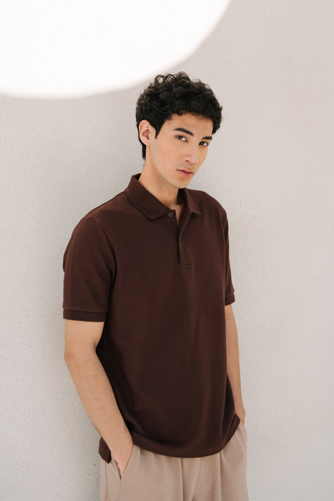 Diamond Texture Polo Shirt - Brown