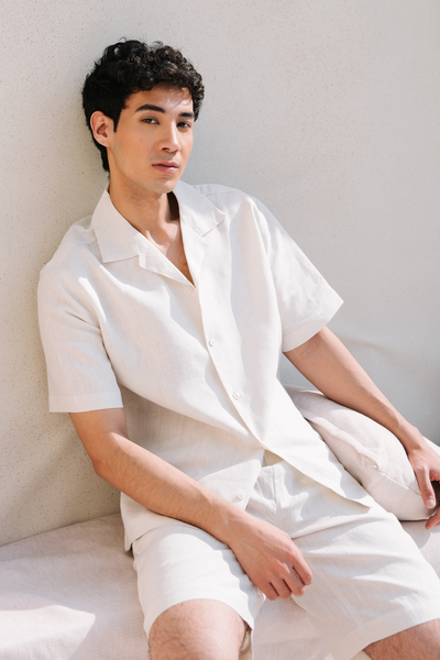 Cuban Collar Boxy Fit Shirt – White