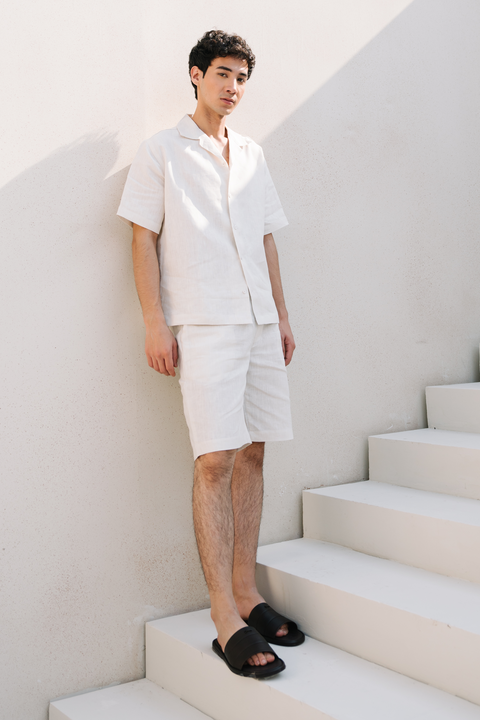 Men's Cuban Collar Co-ord Set - White