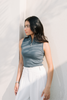 Zip Up Crop Top - Greyish Blue