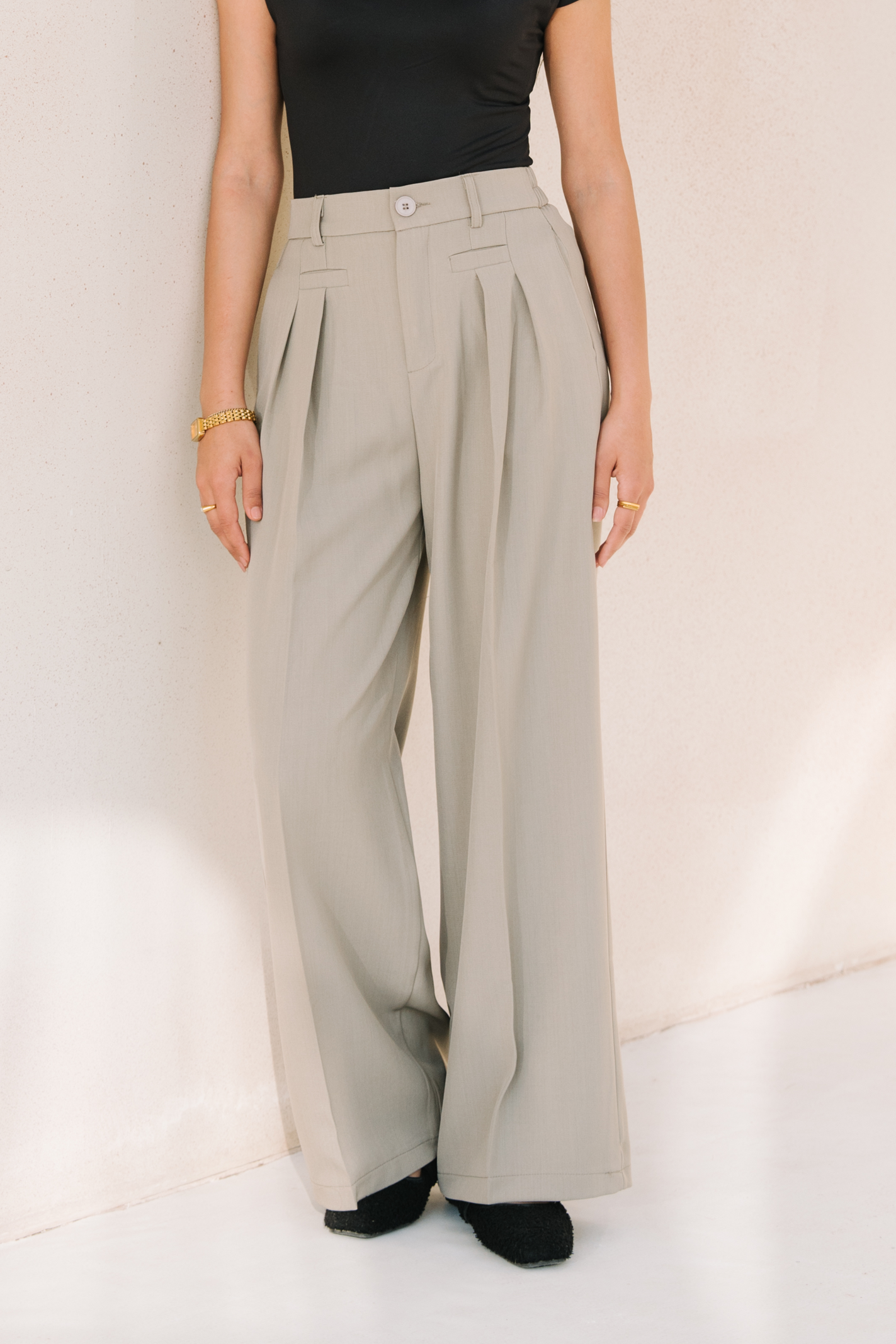 Pleated wide leg pants -Fawn Main image