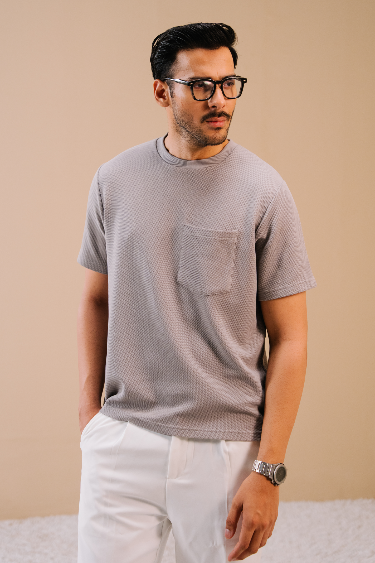 Textured Regular Fit T-Shirt – Grey Main image