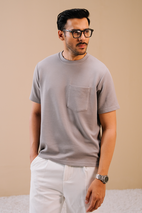 Textured Regular Fit Tee - Grey
